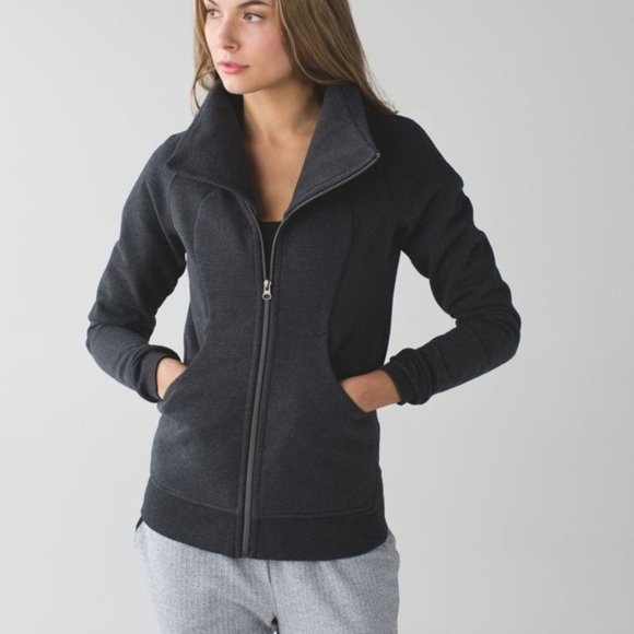 lululemon athletica Tops - Lululemon Cozy Cuddle Up Full Zip Jacket Heathered Black Dark Grey Asymmetrical